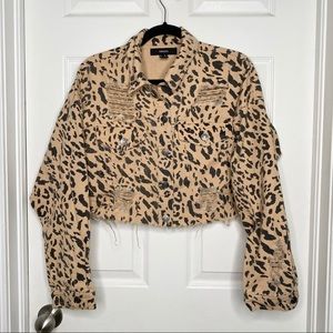 Leopard Print Crop denim distressed jacket F21
